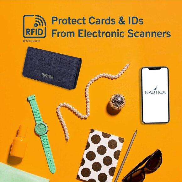 Nautica Seaside Slim Women's Wallet Black Embossed RFID Blocking Vegan Leather - Picture 4 of 6